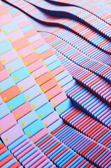 Close up of many colored credit cards. 3d rendering illustration