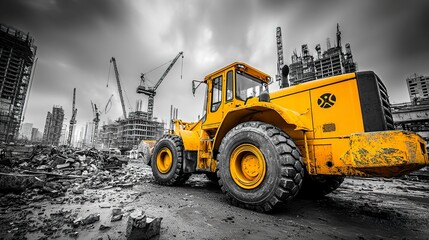 Urban development project featuring modern multi-story building framework and heavy machinery --chaos 100  