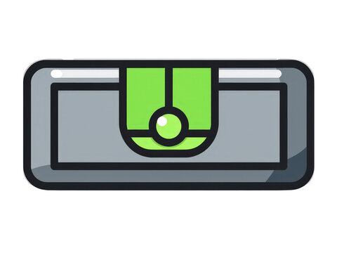 a simple flat 2d icon of a 'spirit level' tool, with the bubble shown perfectly in the center, minimalist design, solid green and gray colors, clean sharp lines, no shadows