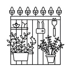 Decorative wall garden featuring flowers and fresh herbs Vector illustration