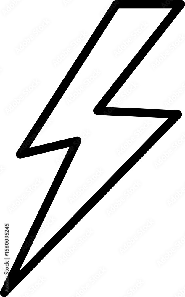 Poster bold black outline of a lightning bolt symbol with sharp angles and a clean design isolated on trans