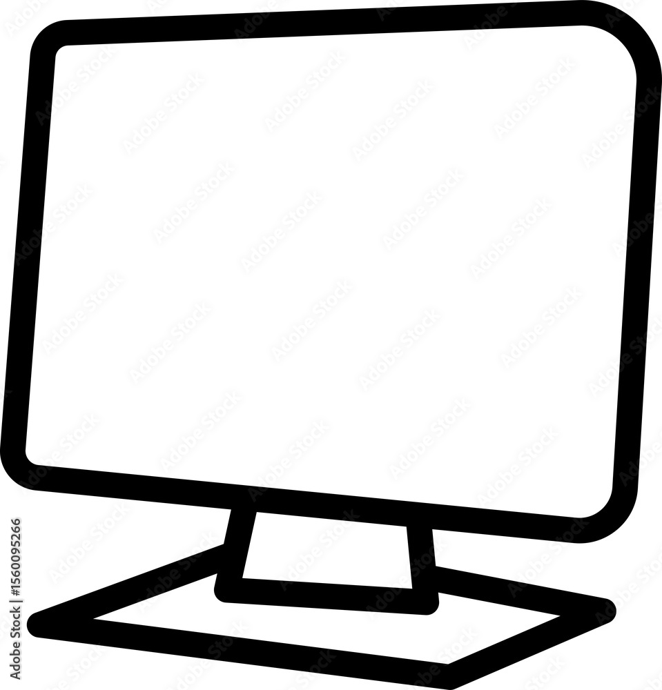 Poster simple black outline of a modern computer monitor with a blank white screen and a stand isolated on 