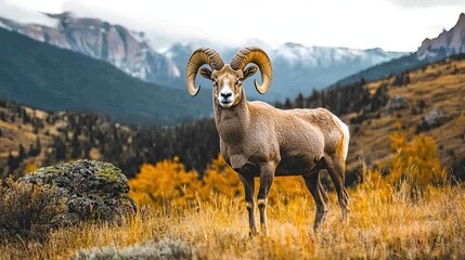 Naklejka premium Big Horn Sheep in Colorado Mountains, Majestic Animal