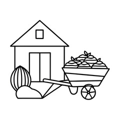 Harvest wheelbarrow filled with vegetables from garden Vector illustration