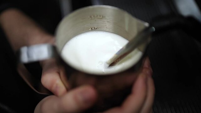 Close-Up Slow Motion Steam Wand Frothing Milk