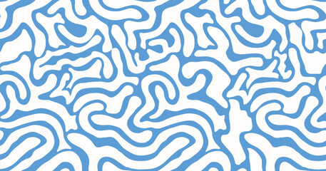 Abstract Blue Maze Pattern Background &ndash; Organic Wavy Line Texture with Hand-Drawn Feel &ndash; Seamless Vector Design for Fabric, Wallpaper, Wrapping Paper, Posters, and Web Use