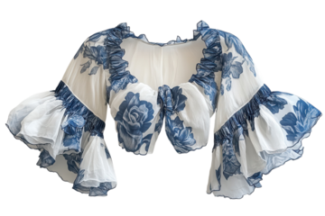 Floral blouse cropped top vintage fashion women clothing design summer style romantic ruffle sleeves