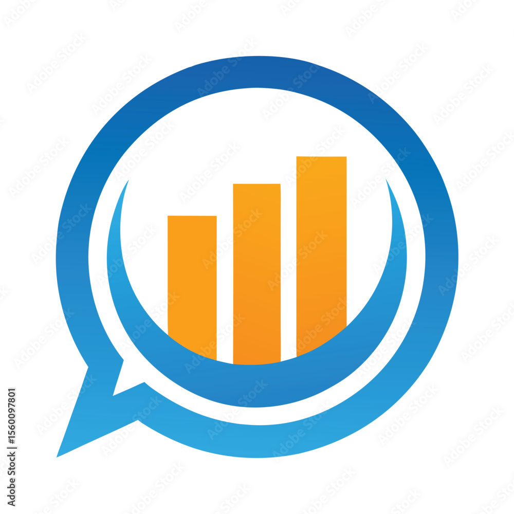 Poster bar chart in speech bubble icon design logo vector.