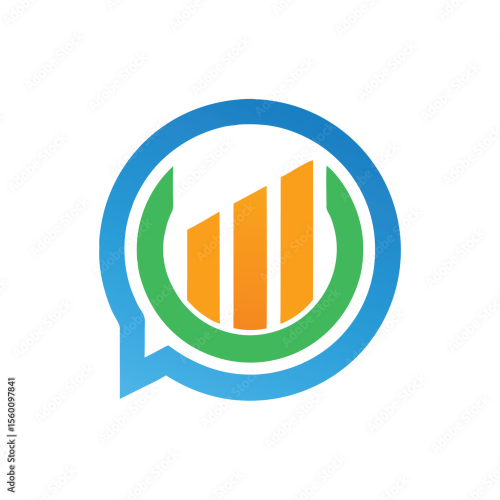 Poster bar chart in speech bubble icon design logo vector.