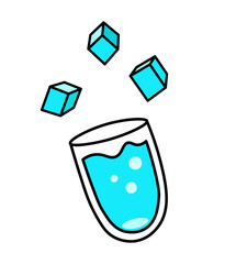 Hand drawn vector illustration of glass cup with water and ice