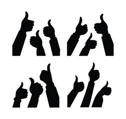  Thumbs-Up Hand Silhouette Collection – Hand-Drawn Black and White Approval Gesture Set