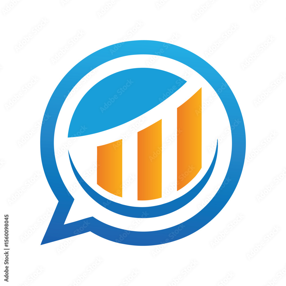 Poster bar chart in speech bubble icon design logo vector.