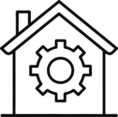 Smart home line icon with a house and gear