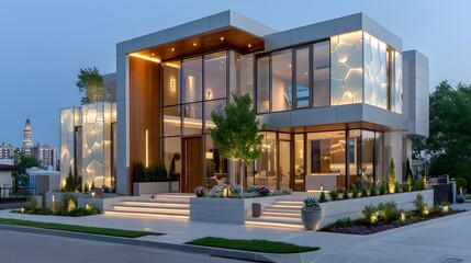 Futuristic home with glowing panel design high resolution photo
