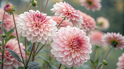 Closeup of Delicate Pink and White Dahlias in Full Bloom