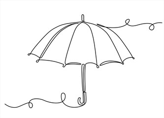 One Continuous line drawing of umbrella. line art of umbrella cover day good for umbrella cover day celebrate. line art. illustration. Editable stroke.	Hand drawn one line vector. 