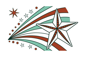 Vibrant Firework Burst Illustration with Red and Green Stars