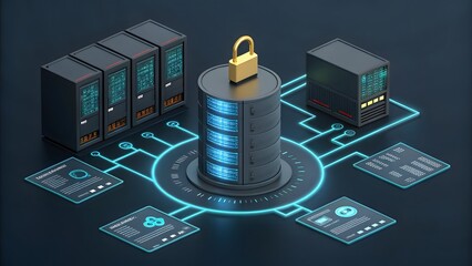 Secure data center with servers a central database and network connections