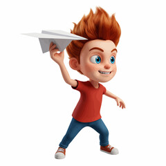 Kid cartoon holding a paper airplane ready to throw vector illustration