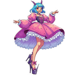 Fashionable Girl in Yellow Dress Vector Illustration