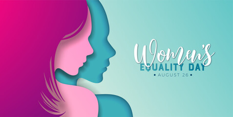 Women's Equality Day Banner Design. August 26 National Female Holiday in United States. USA Celebration Template with Woman Face Silhouette on Clean Background for Flyer, Greeting Card, Web Banner