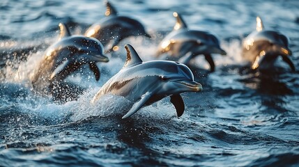 Obraz premium Dolphins leaping in ocean waves (6)