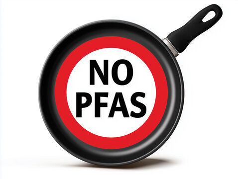 Frying Pan Illustration Emphasizing No PFAS for Safe Cooking
