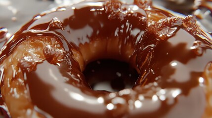 A realistic close-up of a virtual glazed doughnut with a perfect round shape and smooth, glossy finish.