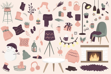 A cozy arrangement of winterthemed decor items displayed in a room