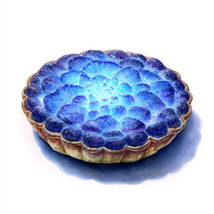 A solitary watercolor brilliant pixie&rsquo;s glowfruit pie with blue light