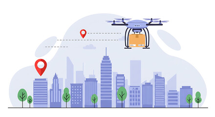 Flat Vector Illustration of Drone Carrying Package — Fast Autonomous Delivery Technology Concept