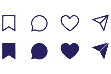 Like, comment, share icon buttons and Thumbs up and love heart flat icon , Social media notification icons