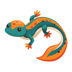 A newt in a graceful swimming posture, on a plain white surface, a small and fascinating amphibian.