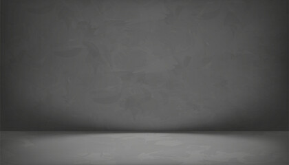 Background Wall Grey Cement with 3d floor,Empty studio room concrete texture with white ight,shadow on podium display for product presentation, Vecor minimalist Background Backdrop for cosmetic banner