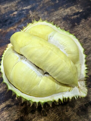 Sideview opened Mon Thong, King of fruit Durian