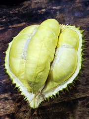 sideview opened Mon Thong, King of fruit Durian