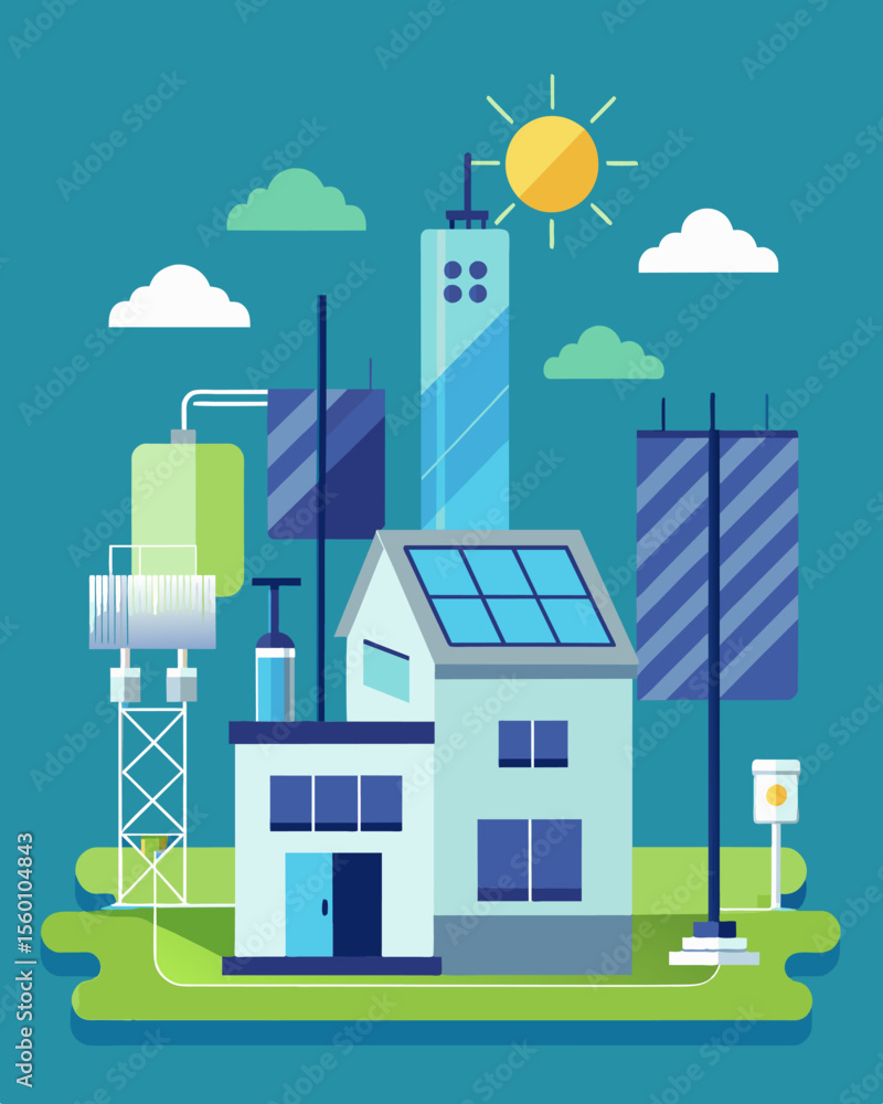 Aufkleber a utility companys headquarters equipped with advanced technology to monitor and manage solar energy