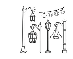  Vintage Street Lamp Illustration, Five Lantern Designs with  Silhouette
