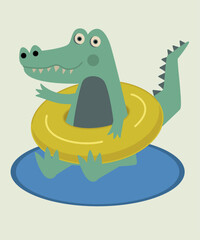 Flat Design Illustration with Crocodile at Swimming Pool
