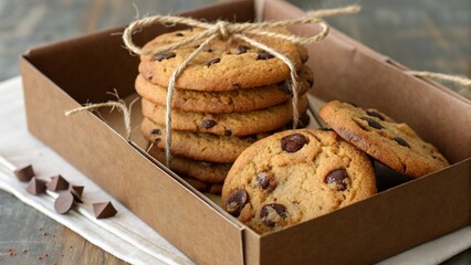 Chocolate Chip Cookies in a Cardboard Box