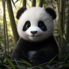 Obraz premium Realistic Baby Panda Portrait in Forest Background