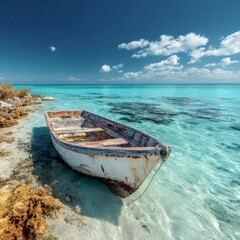 Small boat on a turquoise water. Holiday concept.