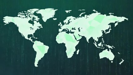 Opening animation streaming code rain, pulsing nodes and fading map over green UI showing data flow - Powered by Adobe