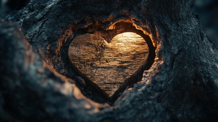 Love Valentine's day background - Natural carved heart formed in the tree trunk in forest