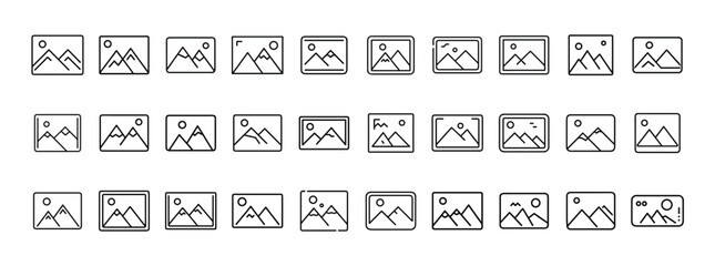 Image Frame Icon Set — Solid Icons of Picture, Landscape, Photo Gallery, and Media Display