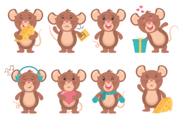 PNG mouse character in cartoon style with bow tie cheese funny face pillow fantasy cup pet isolated white background cute animal friendly happy childish collection little mammal rat imagination

