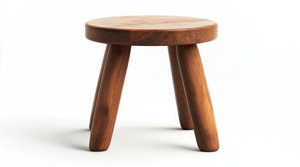 Brown wooden stool with four legs on white background