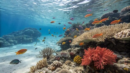 Vibrant Coral Reef Ecosystem with Colorful Fish