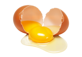 Cracked Egg with Bright Yolk Against White Background, Symbolizing Freshness, Simplicity, and Culinary Appeal PNG 