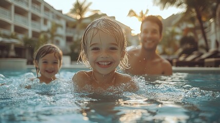 Family enjoying a pool day